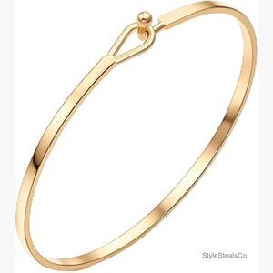 18K Gold Plated Thin Cuff Bangle Bracelet 7 Inch Minimalist Jewelry